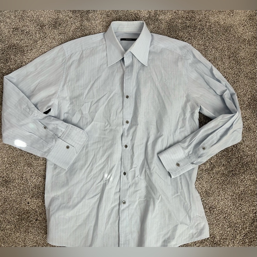 Gucci mens size 42/16.5 blue stripe dress shirt